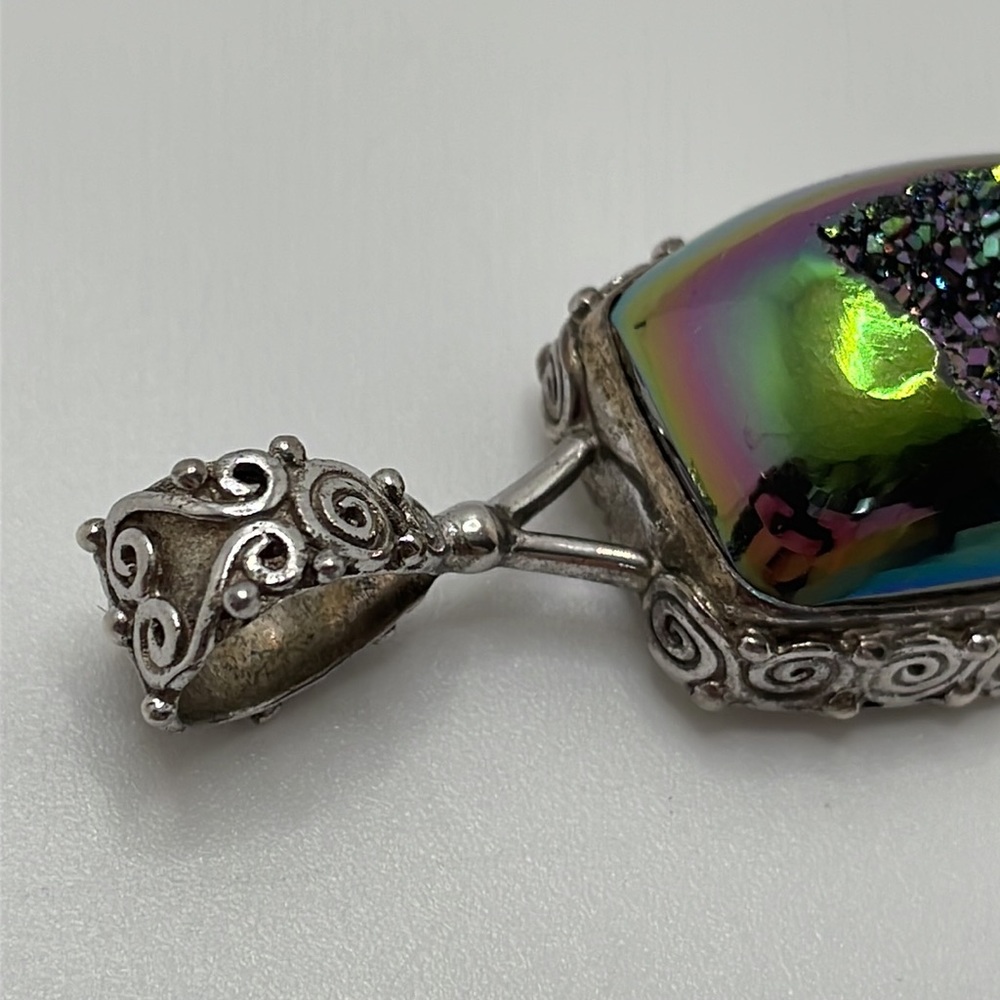 Iridescent Druzy 925 Sterling Silver Pendant - Picture 8 of 9